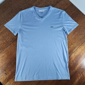 Lacoste v-neck mens small light blue